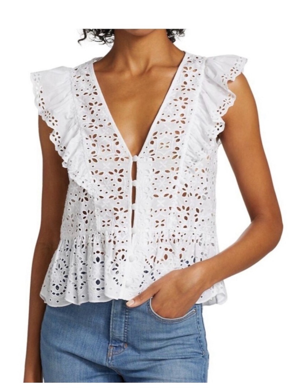 Veronica Beard White Eyelet Araya Top
